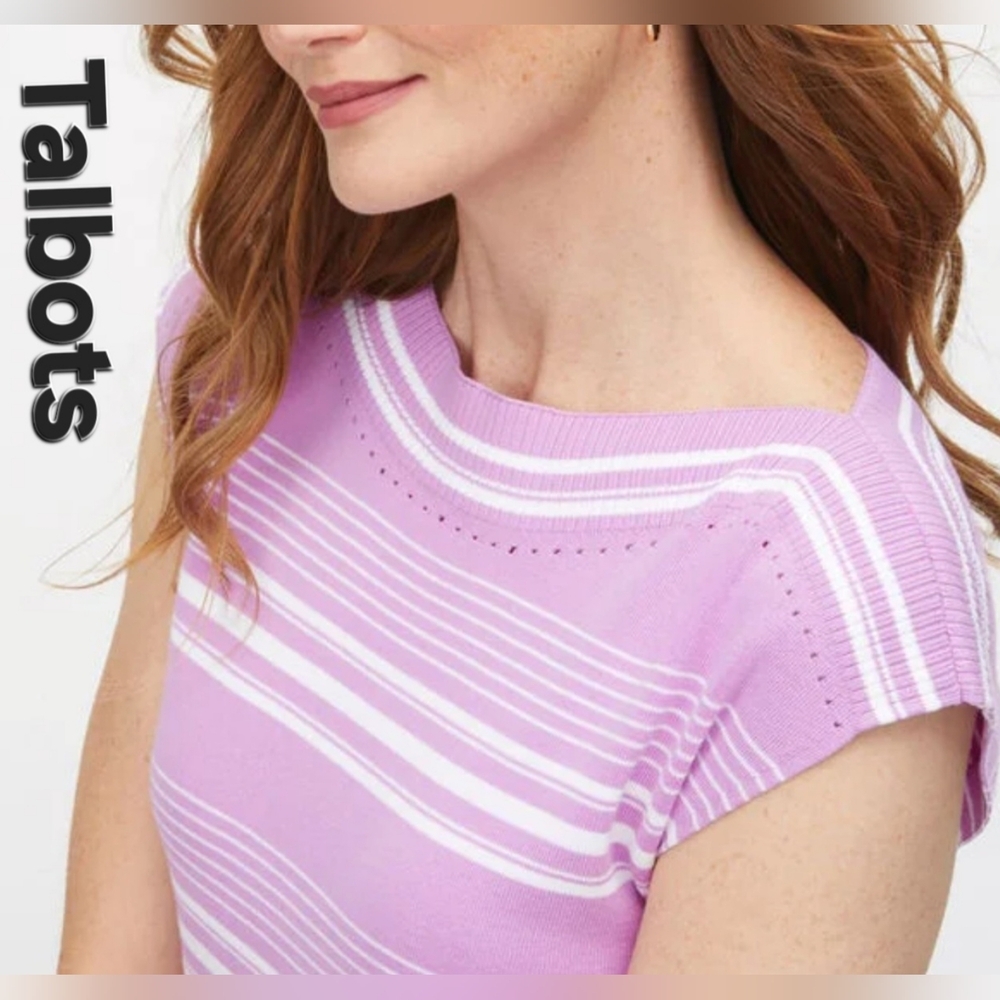Tabolts Petite Women's Cap Sleeve Preppy Sweater - Stripe Lavender Sz XLp
